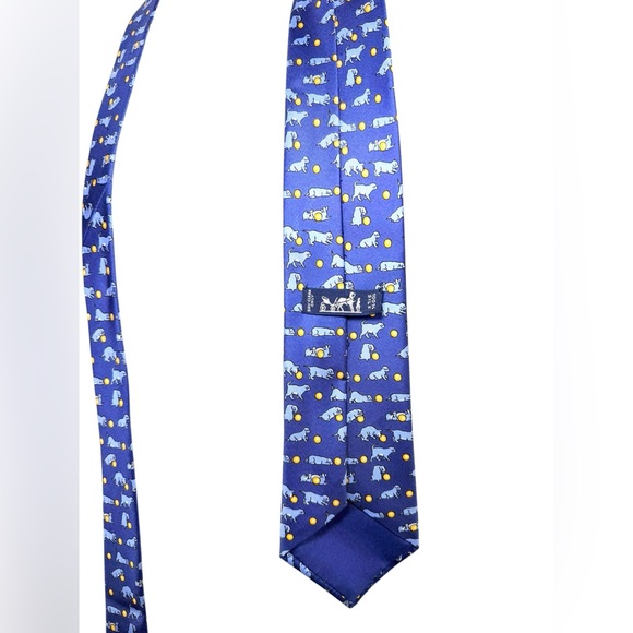 Hermès Silk Tie Dog Print Blue Made in France - Picture 4 of 5
